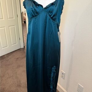 Nordstrom Teal Satin Slip Dress
